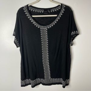 Rafaella Top Black XL Short Sleeve Boho Embroidered Stretchy